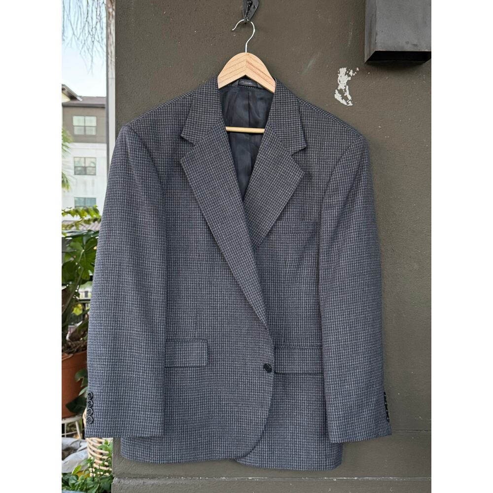 Haggar USA 44S Gray Houndstooth Windowpane Wool Sport Coat Blazer Suit Jacket